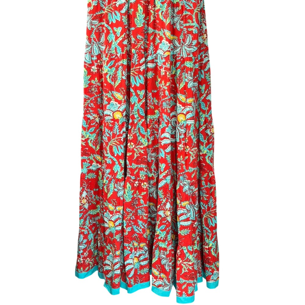 Soft Surroundings XL Kara Maxi Midi Dress Tiered Floral Red Teal - Picture 8 of 12